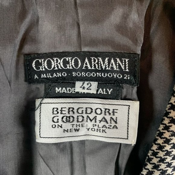 VTG Giorgio Armani Womens Blazer Jacket 42 White Black Houndstooth Wool Silk - Picture 3 of 10